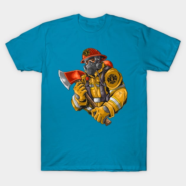 fire fighter with axe T-Shirt by Mako Design 